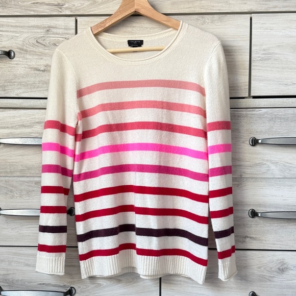 Talbots cashmere crewneck pullover beige base with multicolor stripes size MP - Picture 1 of 8